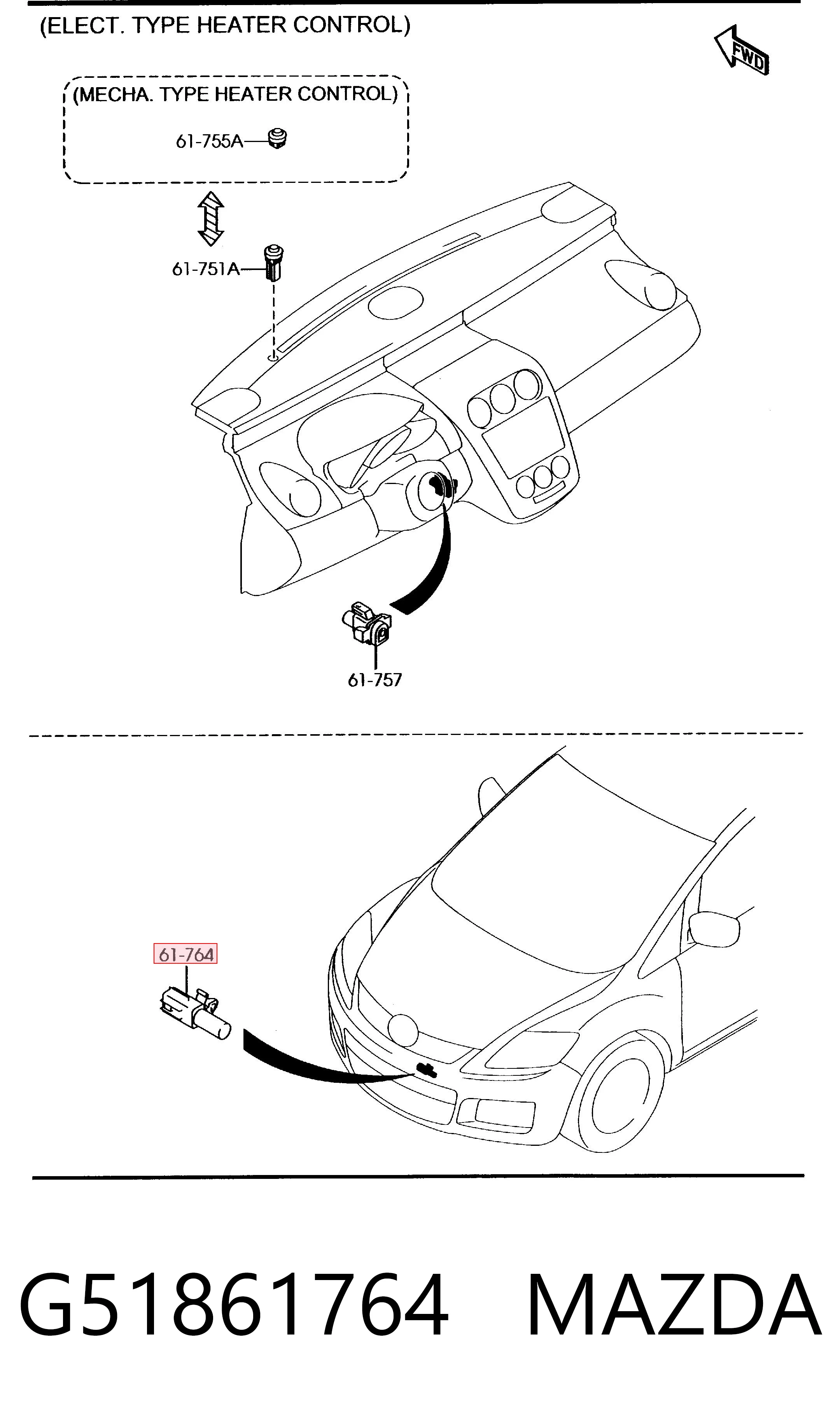 G51861764 Mazda Sensor de temperatura do meio ambiente