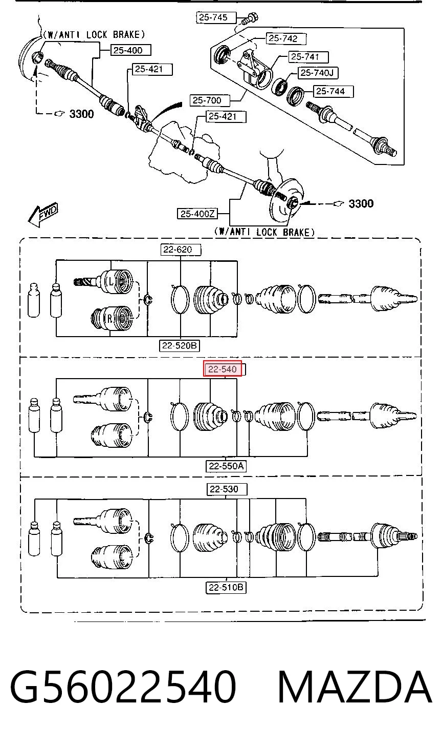 Bota de proteção interna de junta homocinética do semieixo dianteiro Mazda 626 III GD
