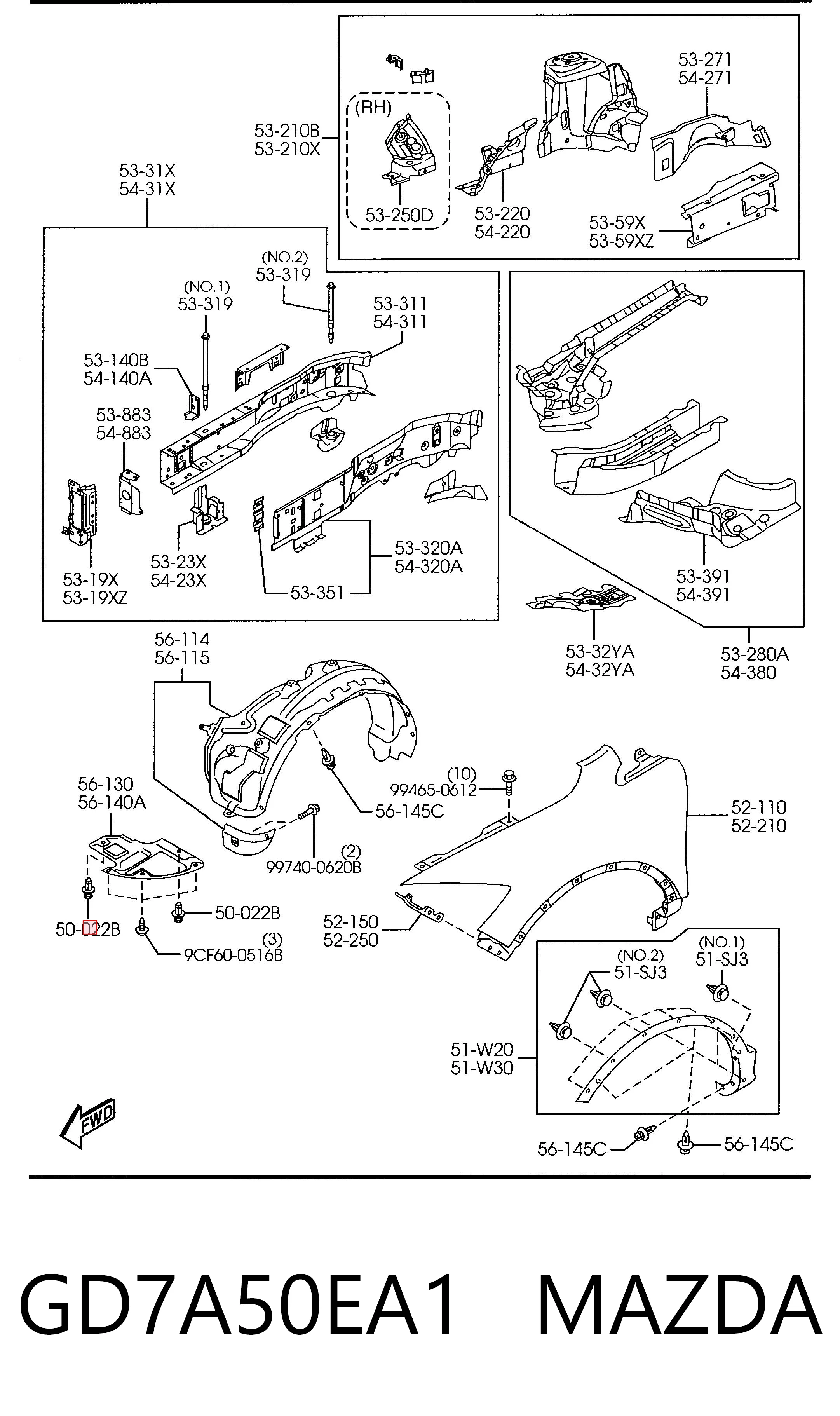 GD7A50EA1 Mazda Cápsula (prendedor) de fixação do pára-choque dianteiro