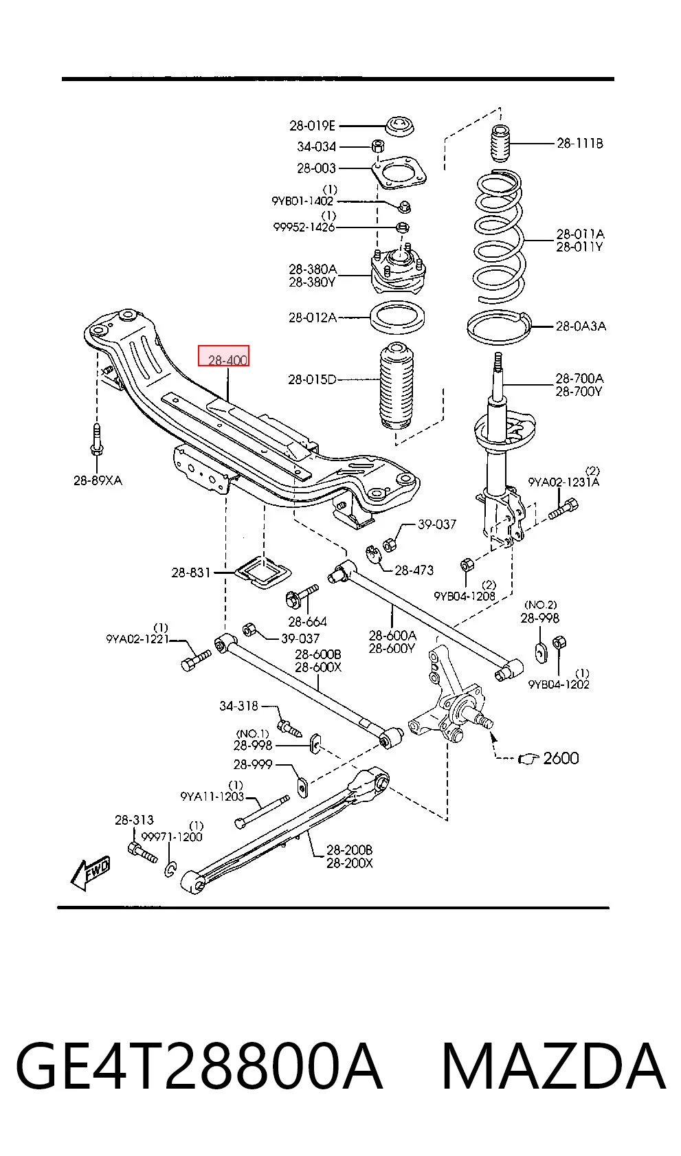 Viga de suspensão traseira (plataforma veicular) para Mazda 626 V GF