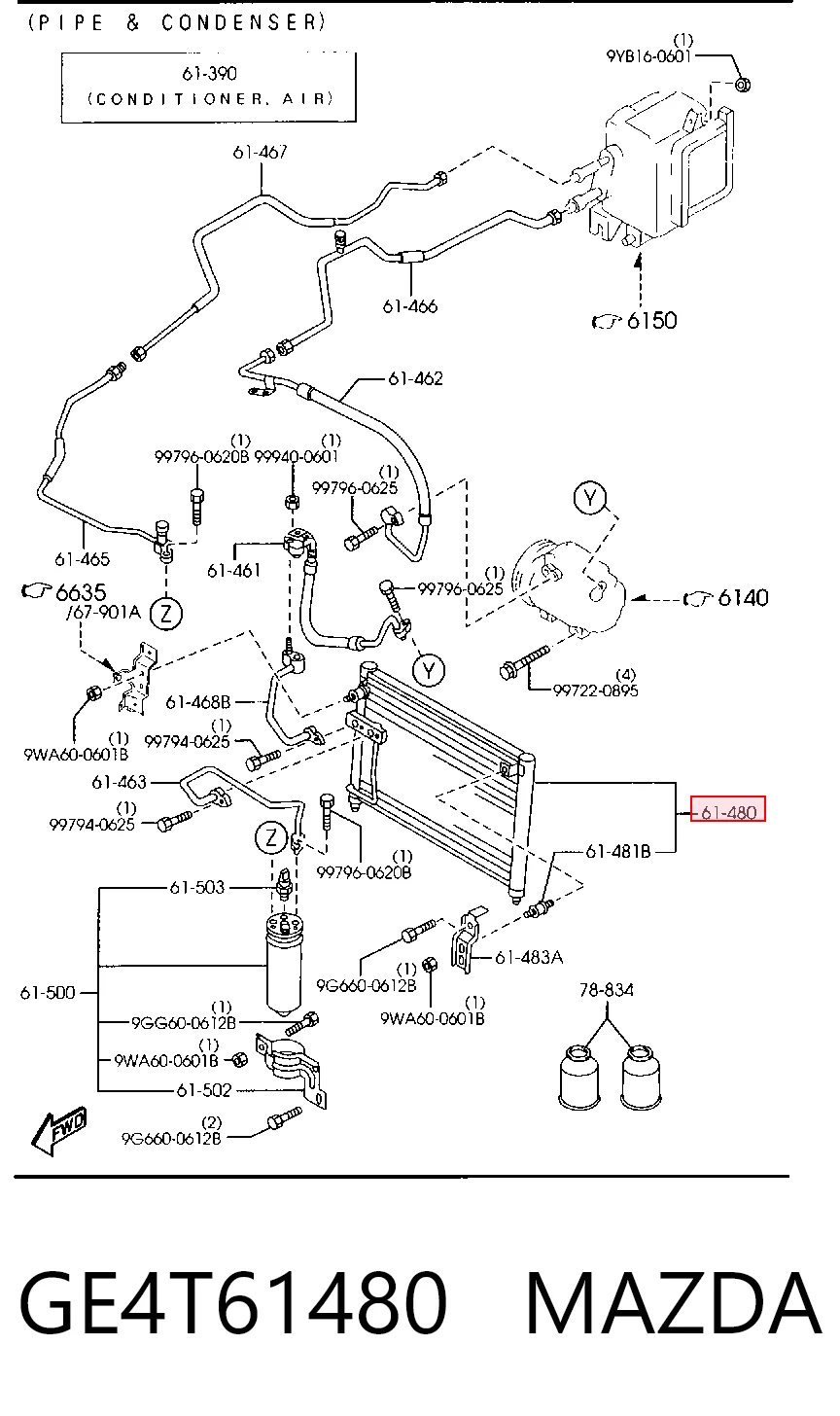 Radiador de aparelho de ar condicionado para Mazda 626 GF