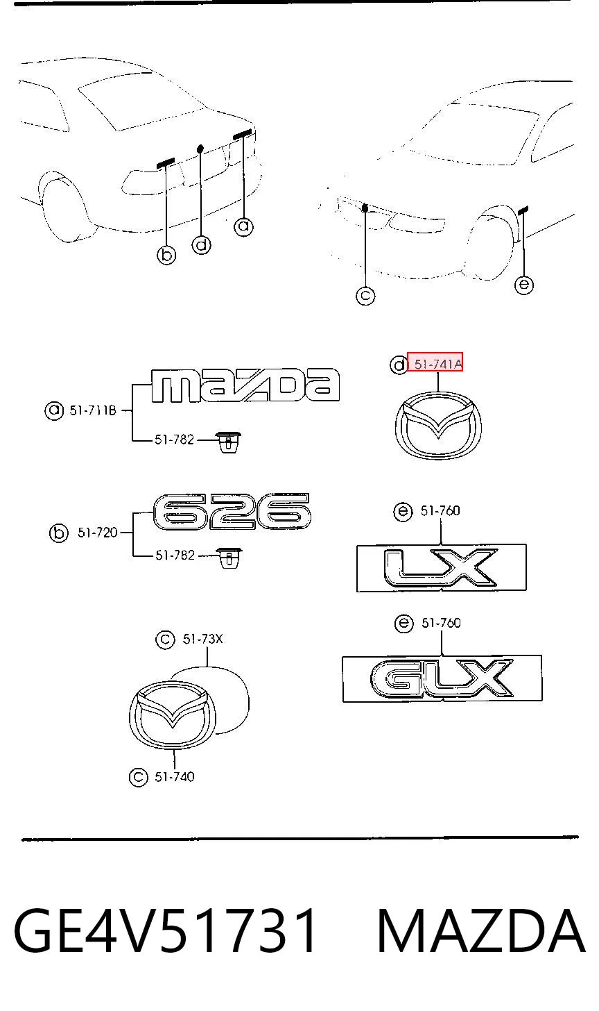 Emblema de tampa de porta-malas (emblema de firma) Mazda 626 V GF ao melhor preço