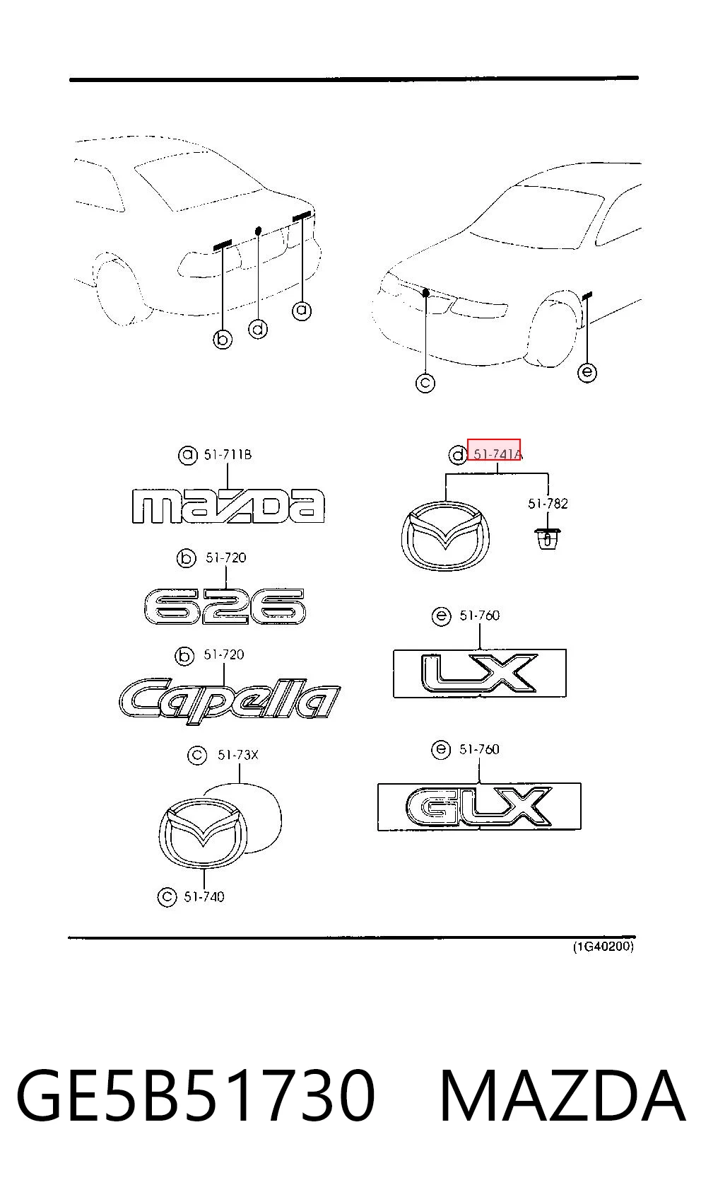 Emblema de tampa de porta-malas (emblema de firma) Mazda 626 V GF ao melhor preço