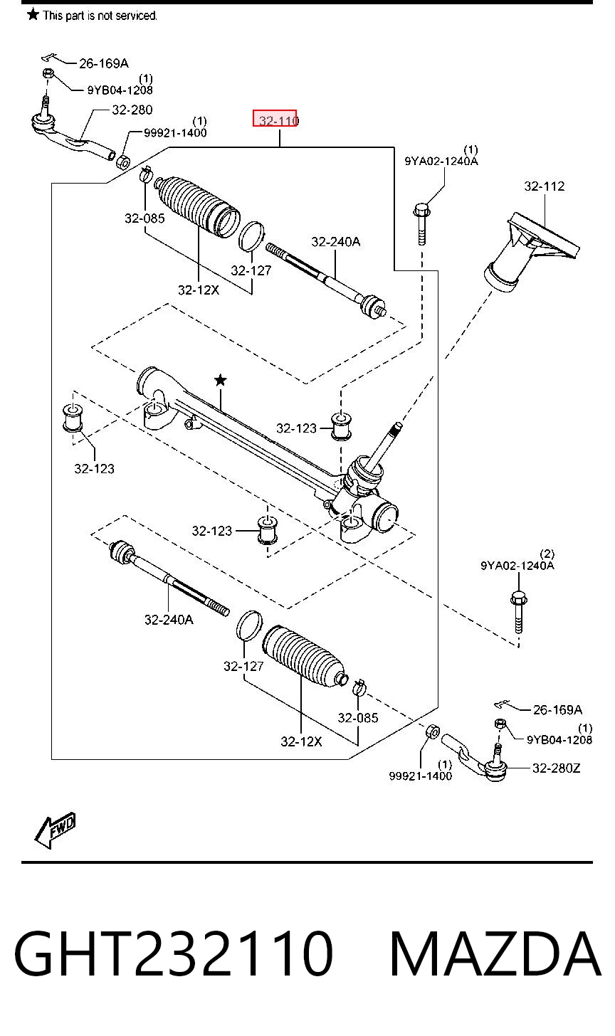 Cremalheira da direção para Mazda 6  GJ, GL