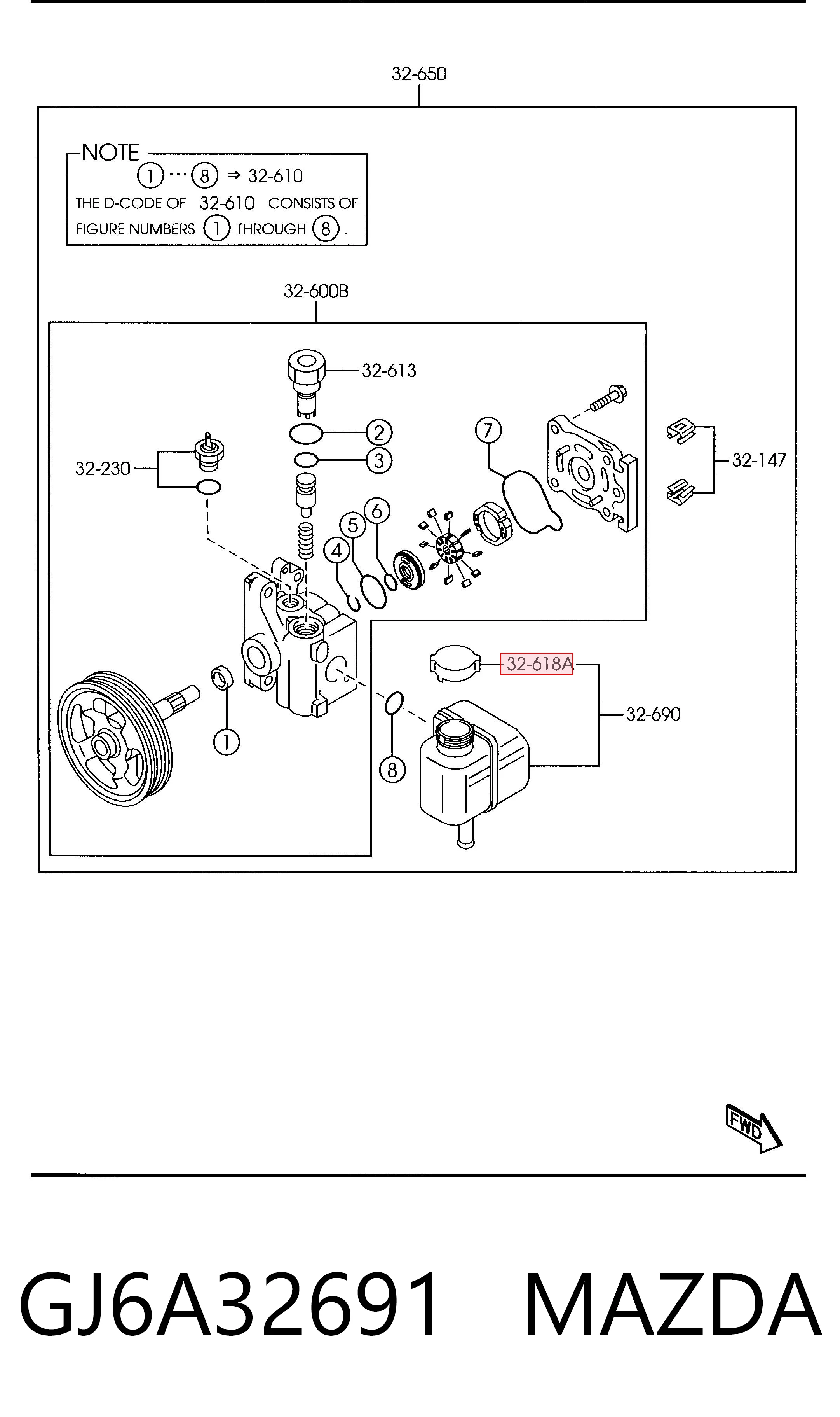 GJ6A32691 Mazda Tampa de tanque de bomba da Direção hidrâulica assistida