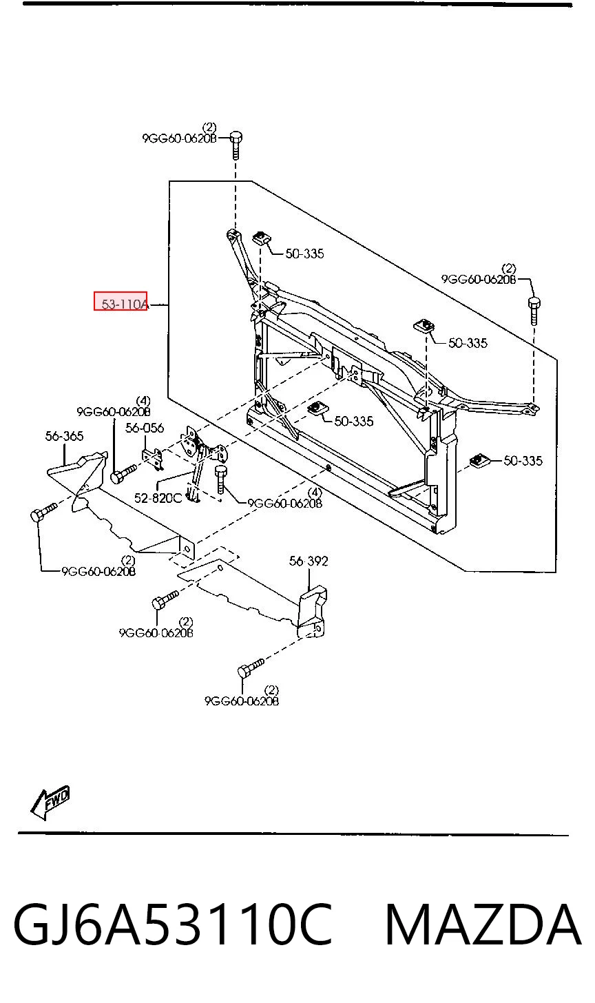 Suporte do radiador montado (painel de montagem de fixação das luzes) para Mazda 6  GG