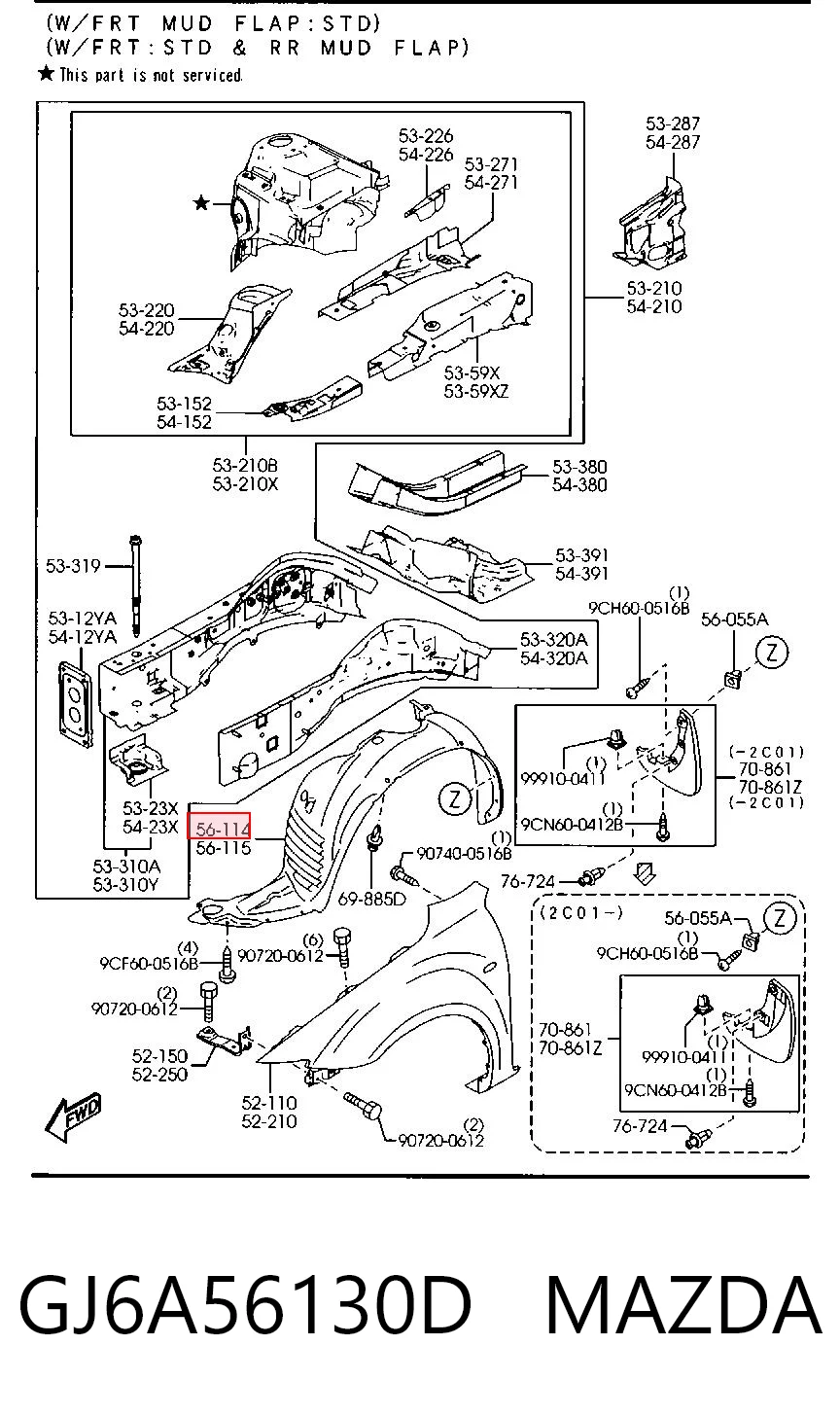 Guarda-barras direito do pára-lama dianteiro para Mazda 6  GG