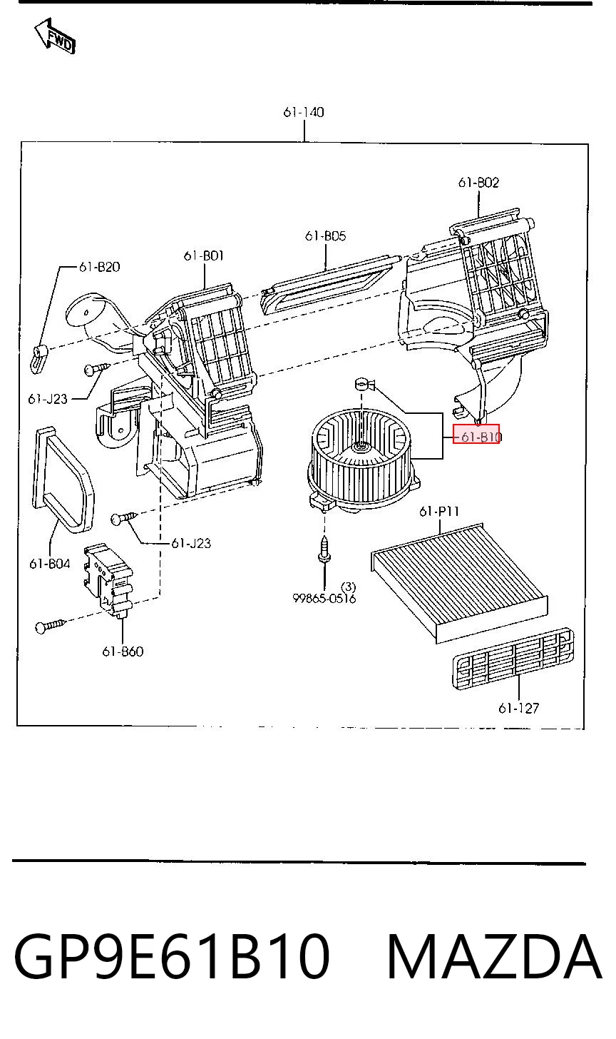 GP9E61B10 Mazda Motor de ventilador de forno (de aquecedor de salão)