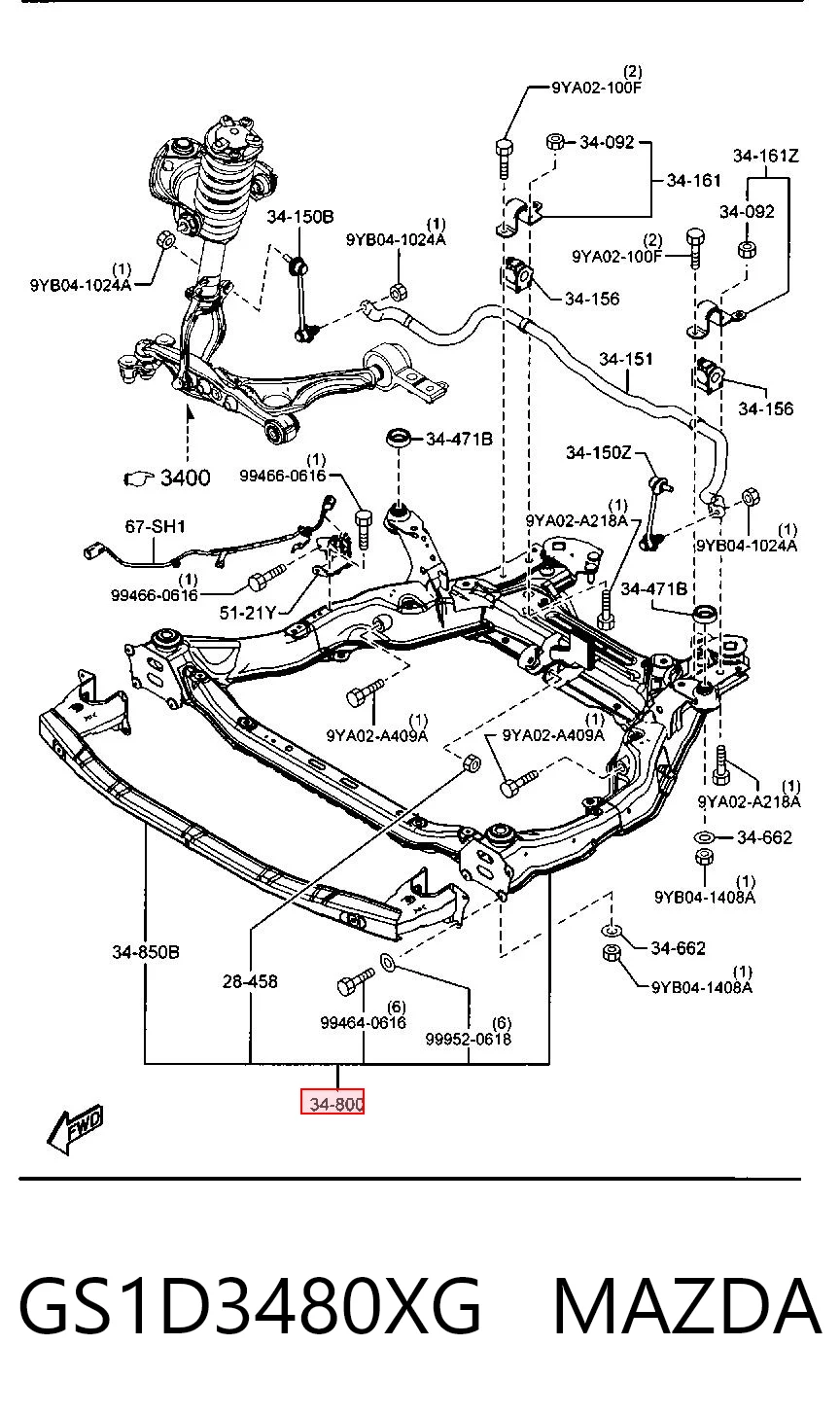 Viga de suspensão dianteira (plataforma veicular) para Mazda 6  GH