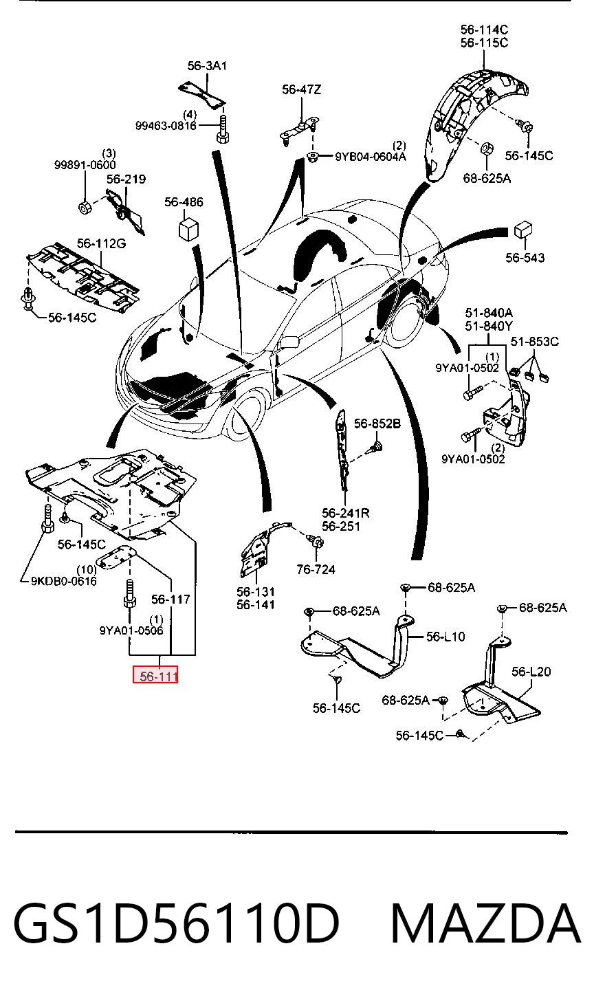 Proteção de motor, de panela (da seção de motor) para Mazda 6  GH