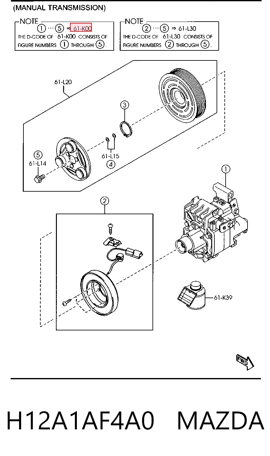 H12A1AF4A0 Mazda Compressor de aparelho de ar condicionado