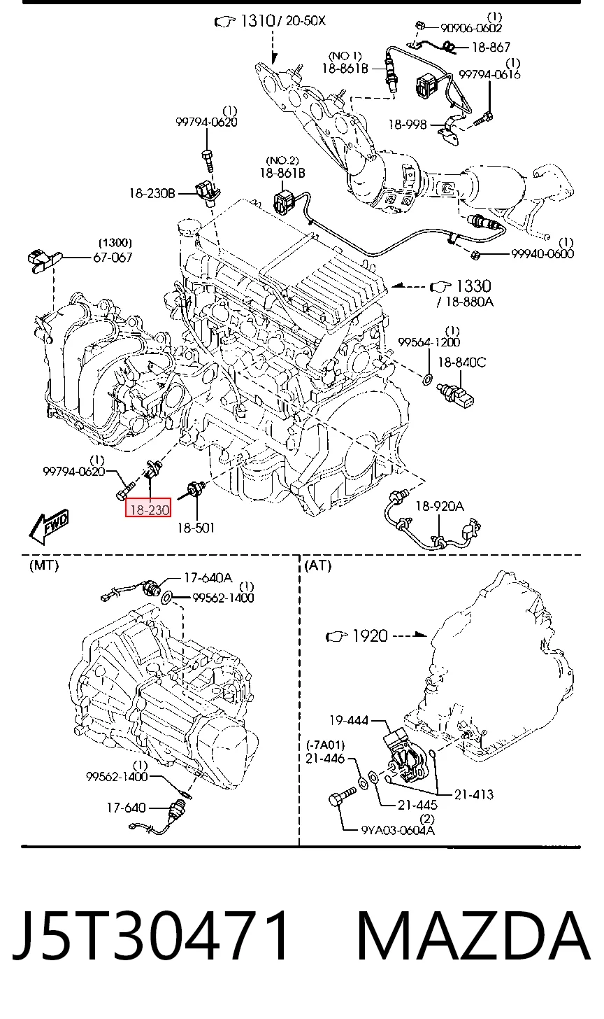 J5T30471 Mazda Sensor de posição (de revoluções) de cambota
