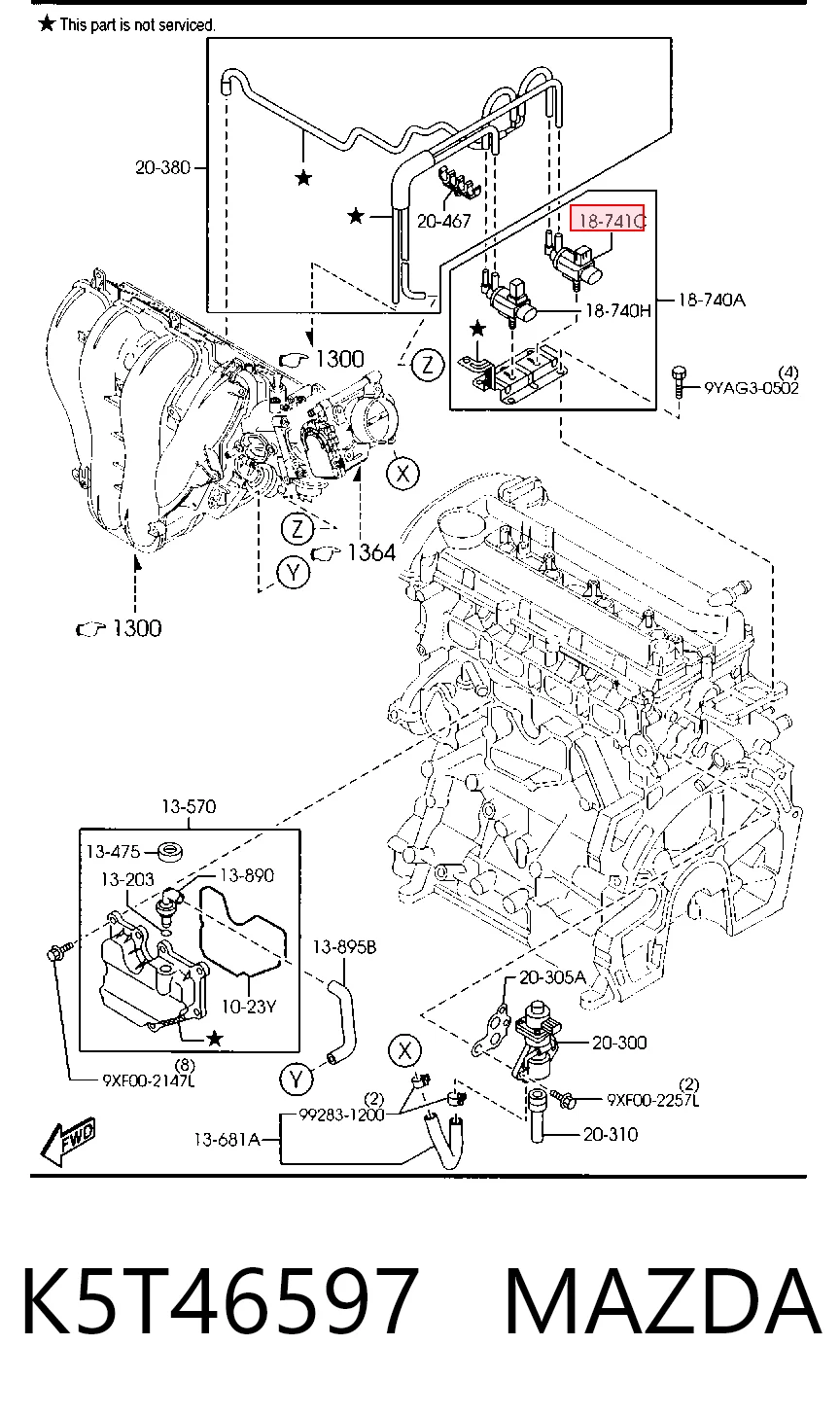 K5T46597 Mazda Válvula solenoide de regulação de comporta EGR