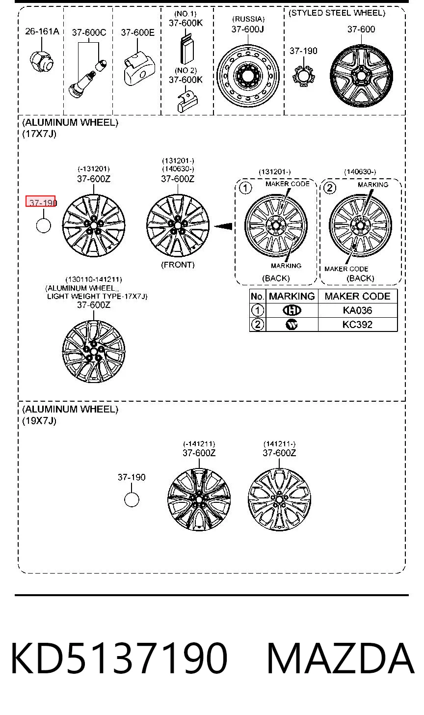 KD5137190 Mazda Coberta de disco de roda