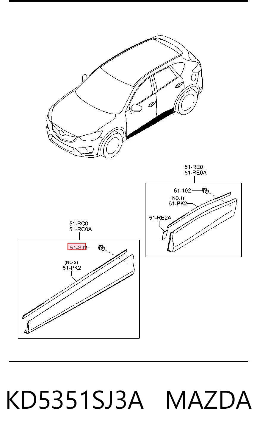 KD5351SJ3A Mazda Braçadeira (cápsula) de fixação de moldura da porta
