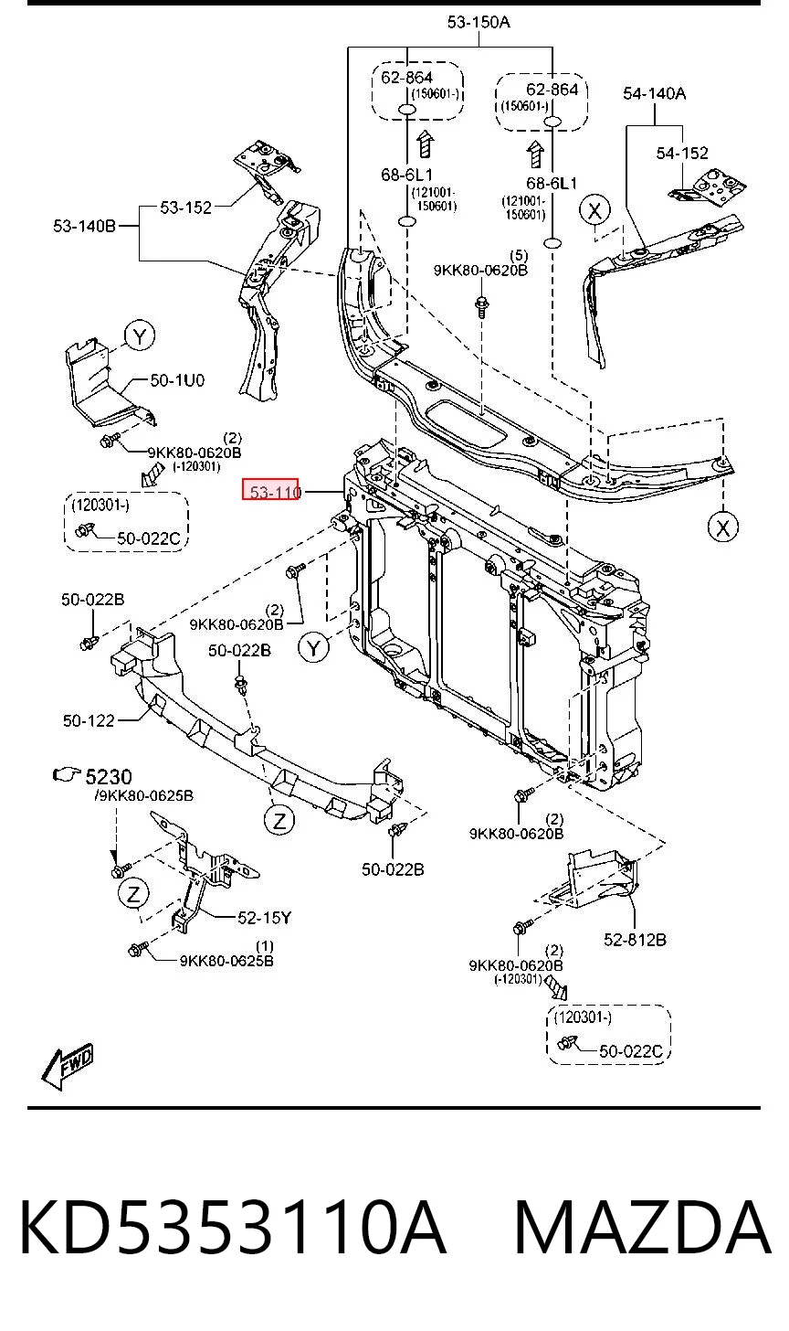 KD5353110A Mazda Suporte do radiador vertical (painel de montagem de fixação das luzes)