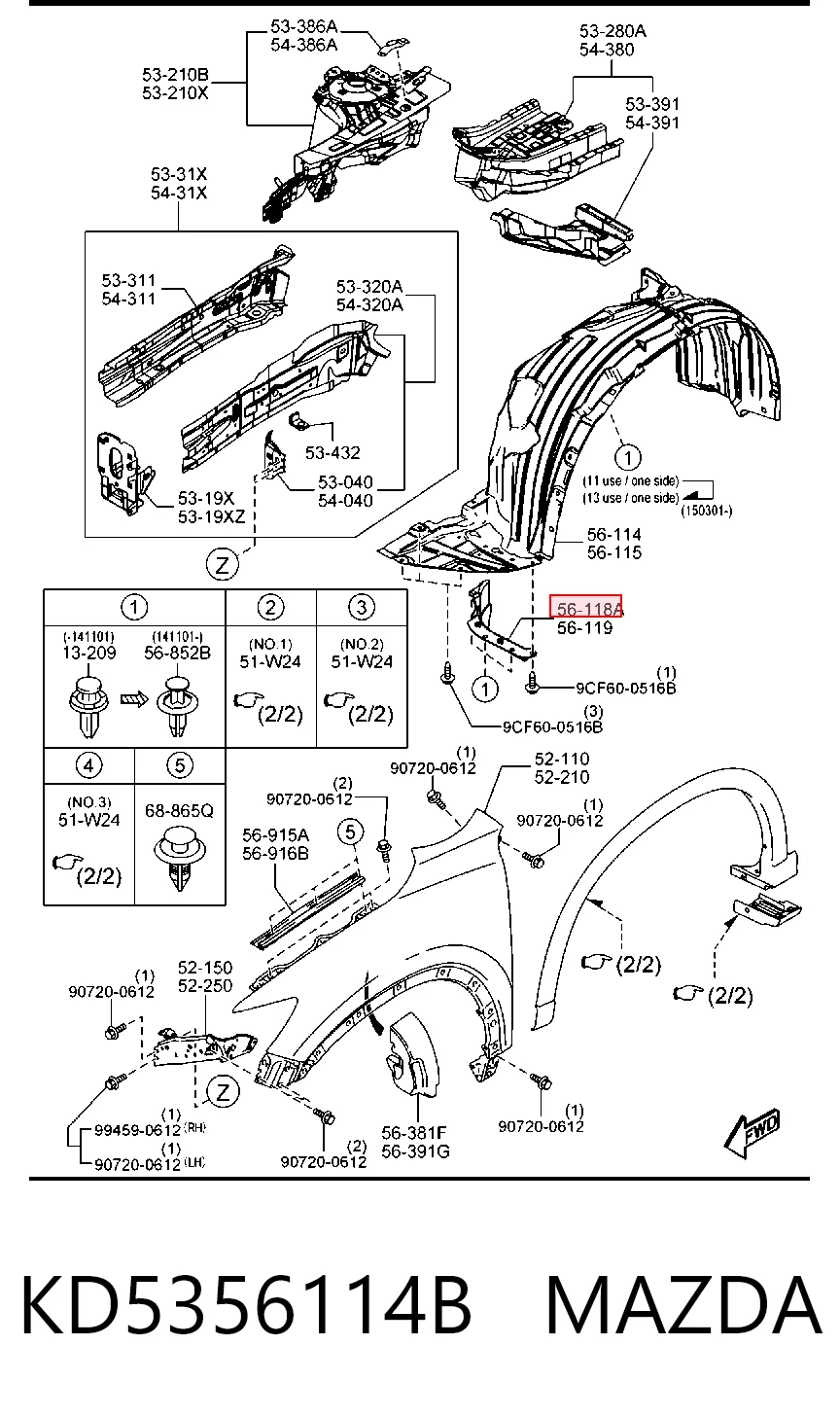 KD5356114B Mazda Protetor de lama dianteiro direito