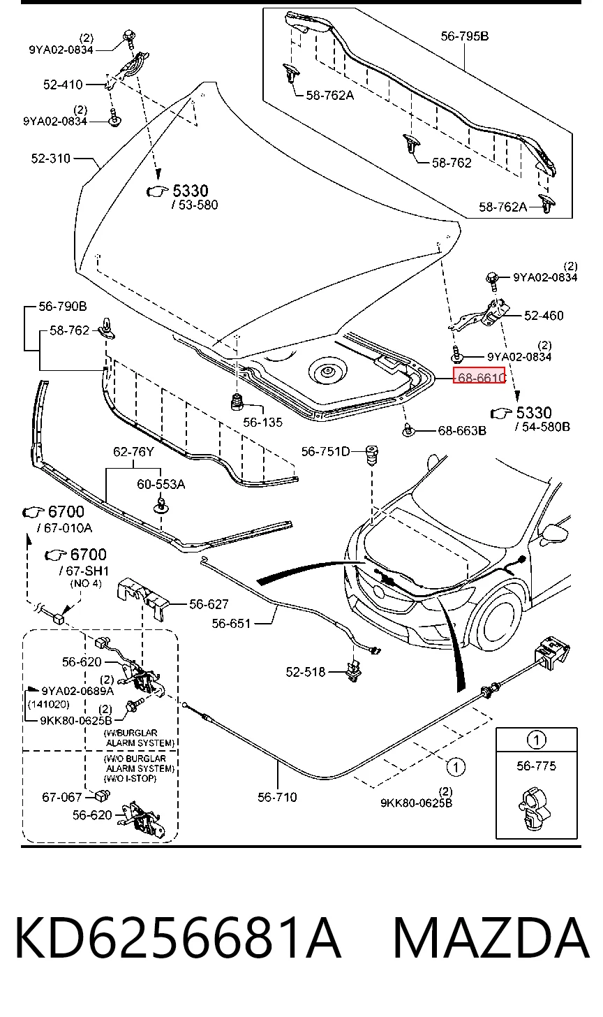 Isolamento de ruído da capota Mazda CX-5  KE, GH ao melhor preço
