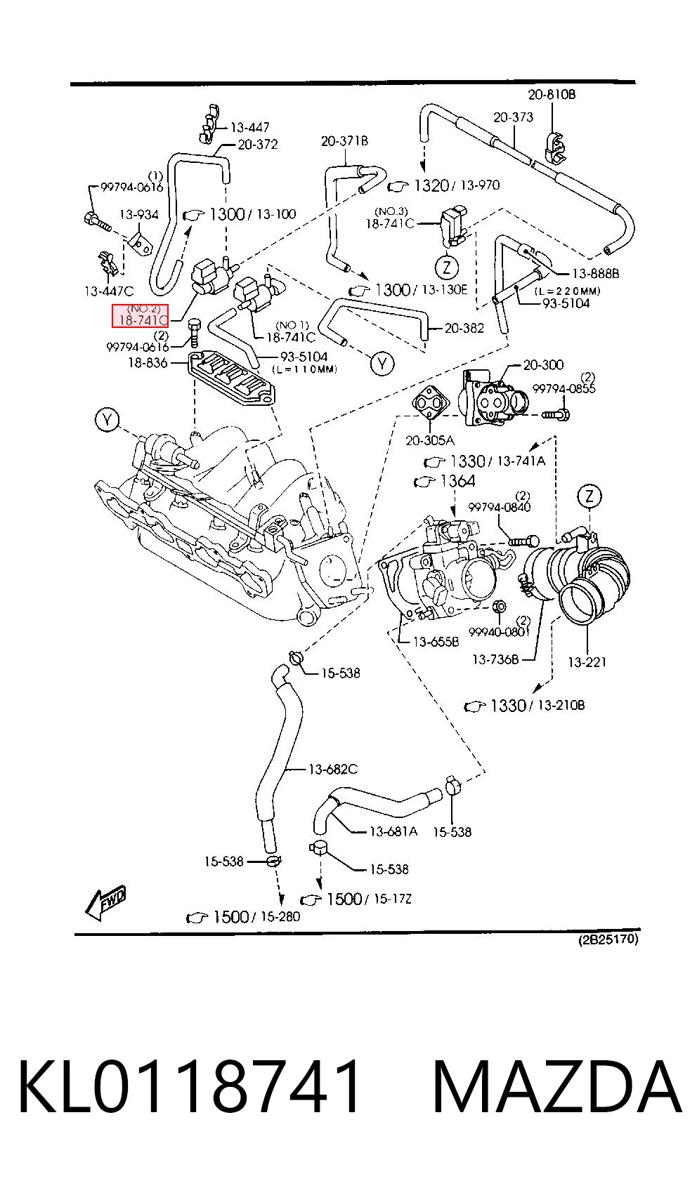KL0118741 Mazda Válvula de comutação do sistema de fornecimento de ar