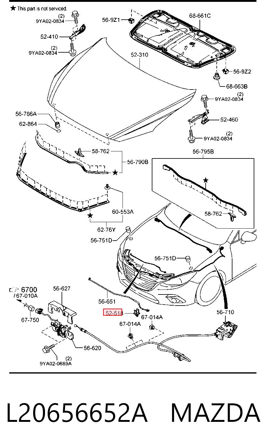 L20656652A Mazda Fixador de suporte da capota
