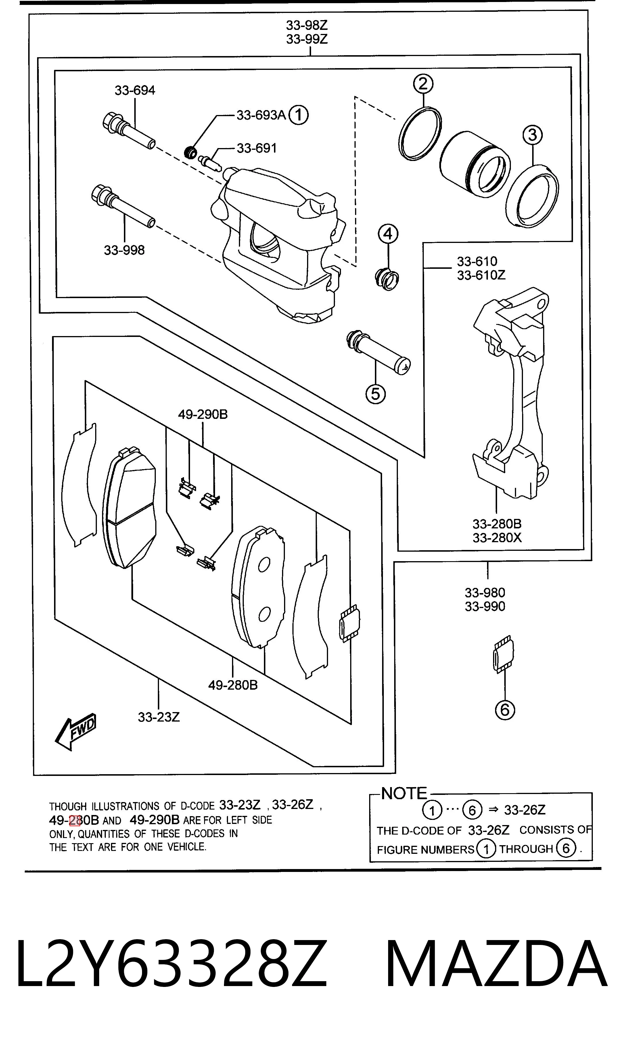 L2Y63328Z Mazda Sapatas do freio dianteiras de disco