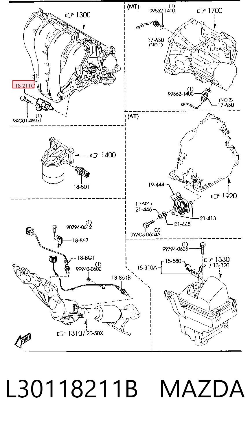 L30118211B Mazda Sensor de pressão no coletor de admissão, MAP
