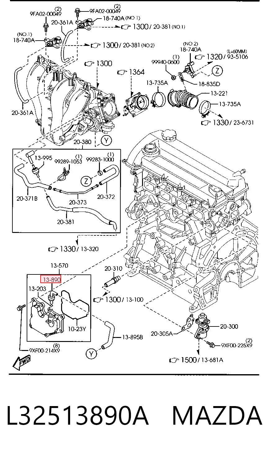 L32513890A Mazda Válvula PCV de ventilação dos gases de cárter