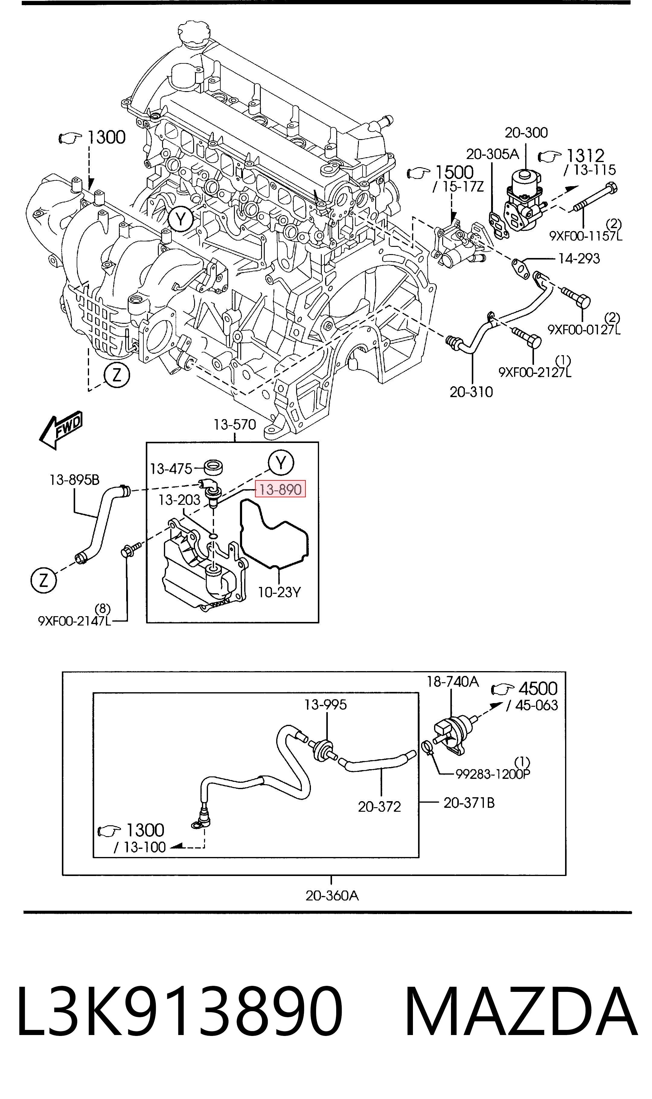 Válvula PCV de ventilação dos gases de cárter para Mazda CX-7  ER