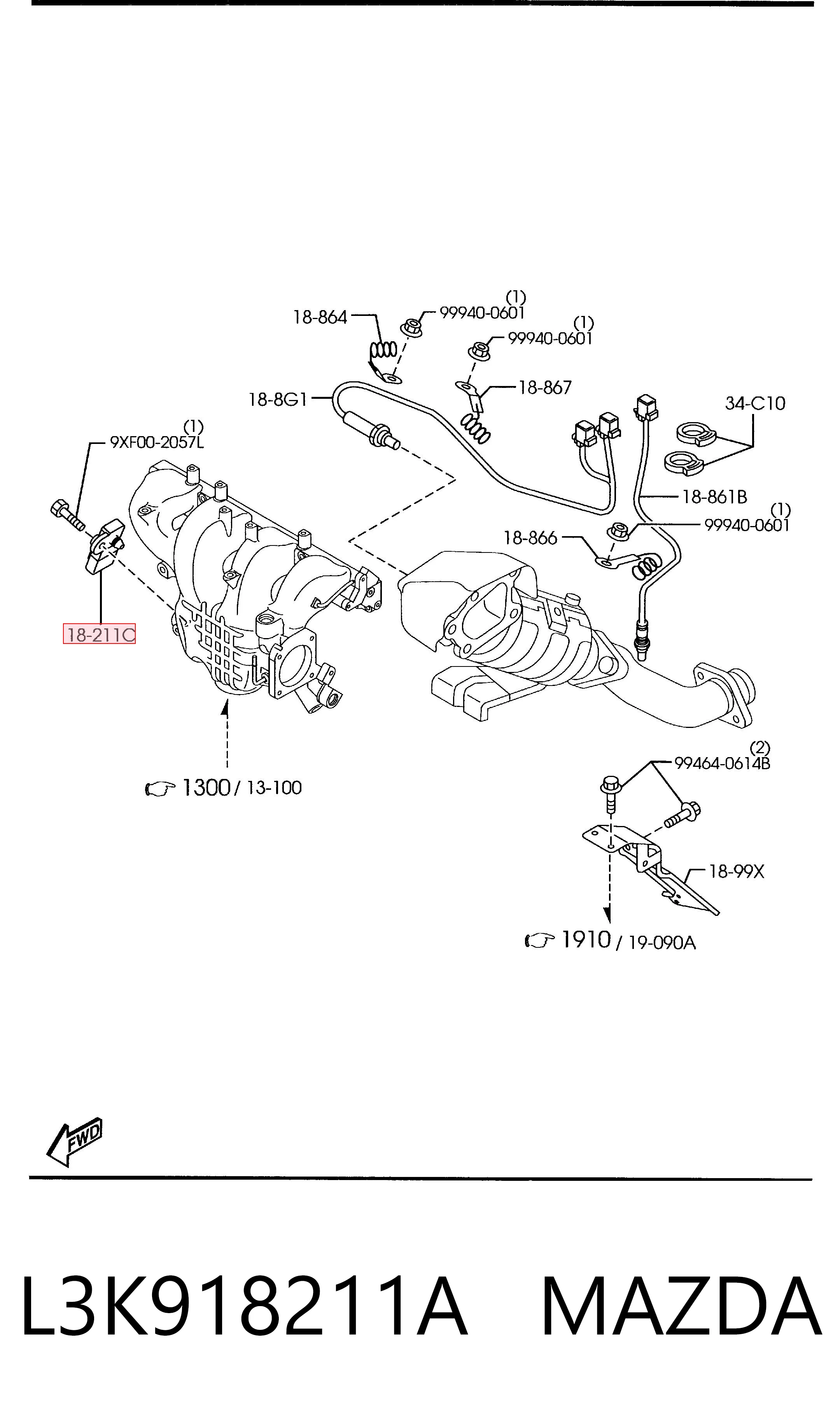 L3K918211A Mazda Sensor de pressão no coletor de admissão, MAP