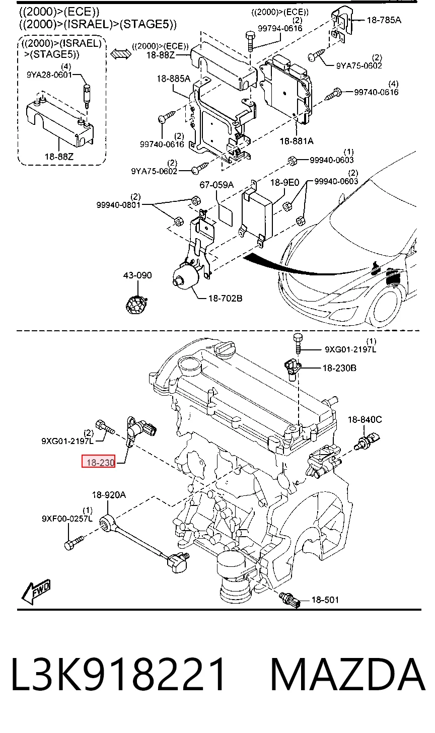 L3K918221 Mazda Sensor de posição (de revoluções) de cambota