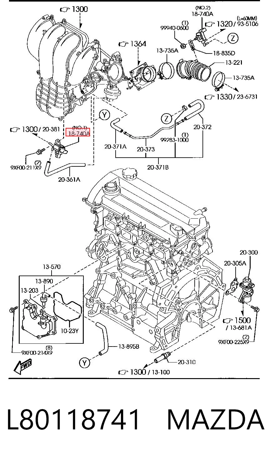 L80118741 Mazda Convertidor de pressão (solenoide) de supercompressão
