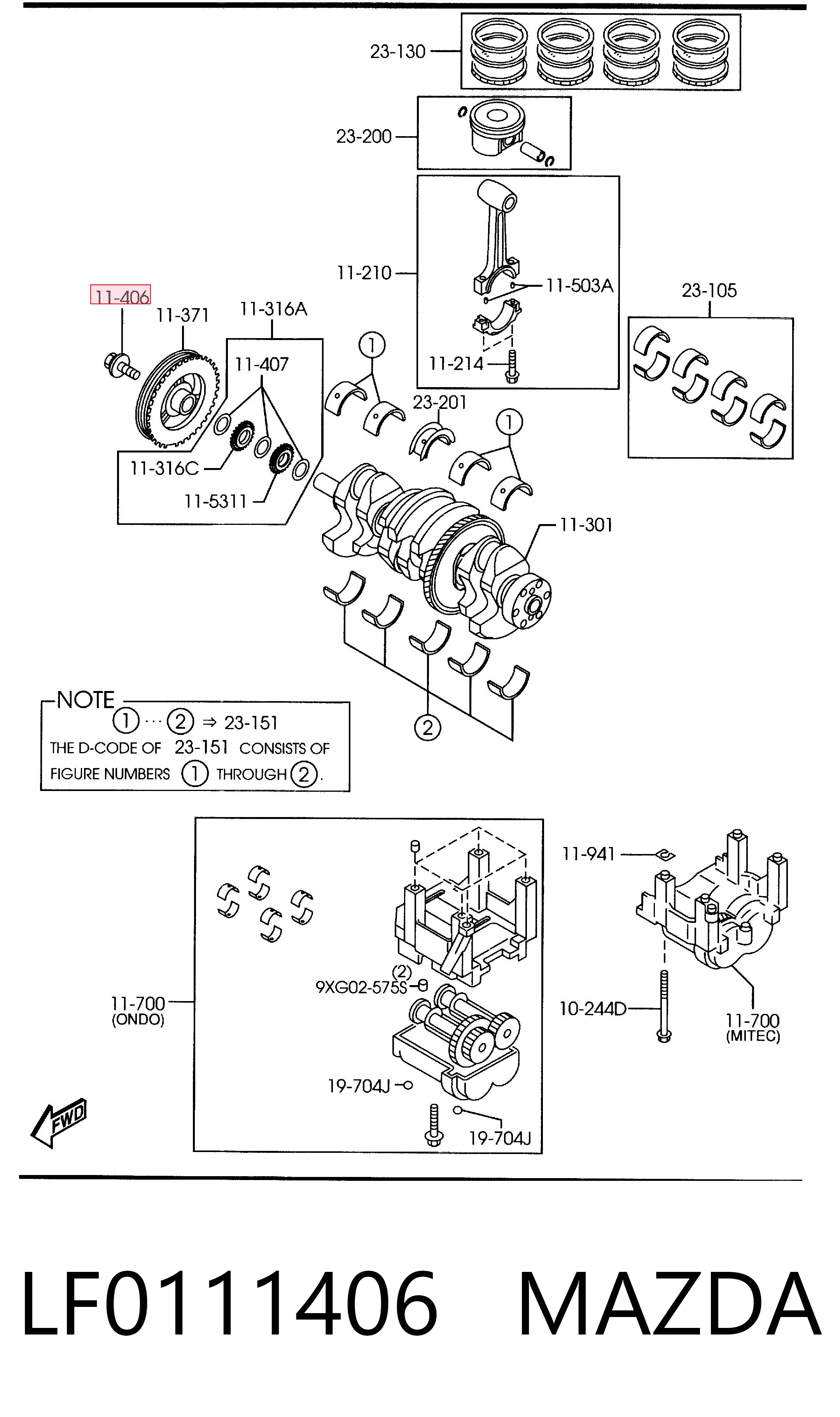 LF0111406 Mazda Parafuso da polia de cambota