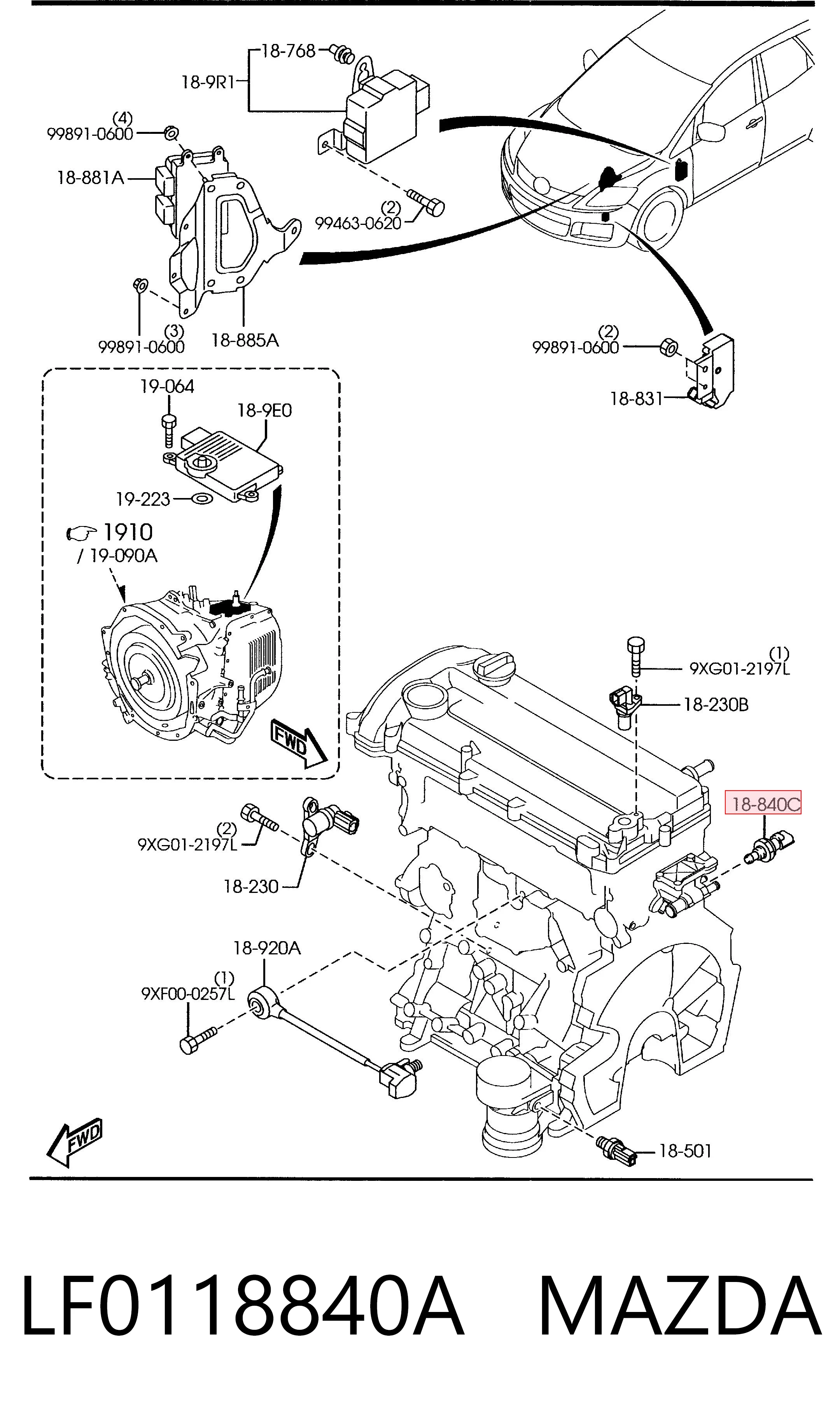 LF0118840A Mazda Sensor de temperatura do fluido de esfriamento