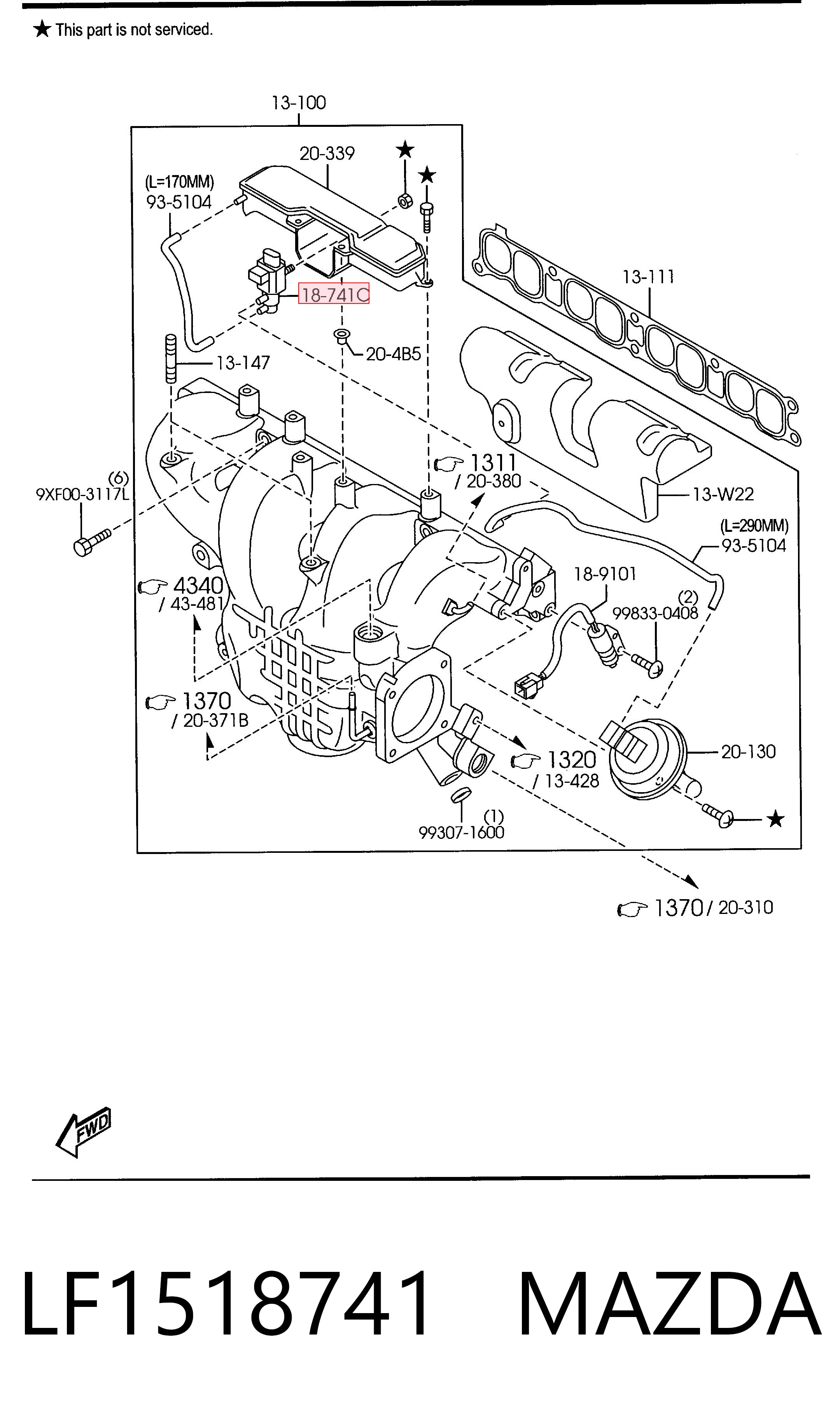 LF1518741 Mazda Válvula solenoide de regulação de comporta EGR