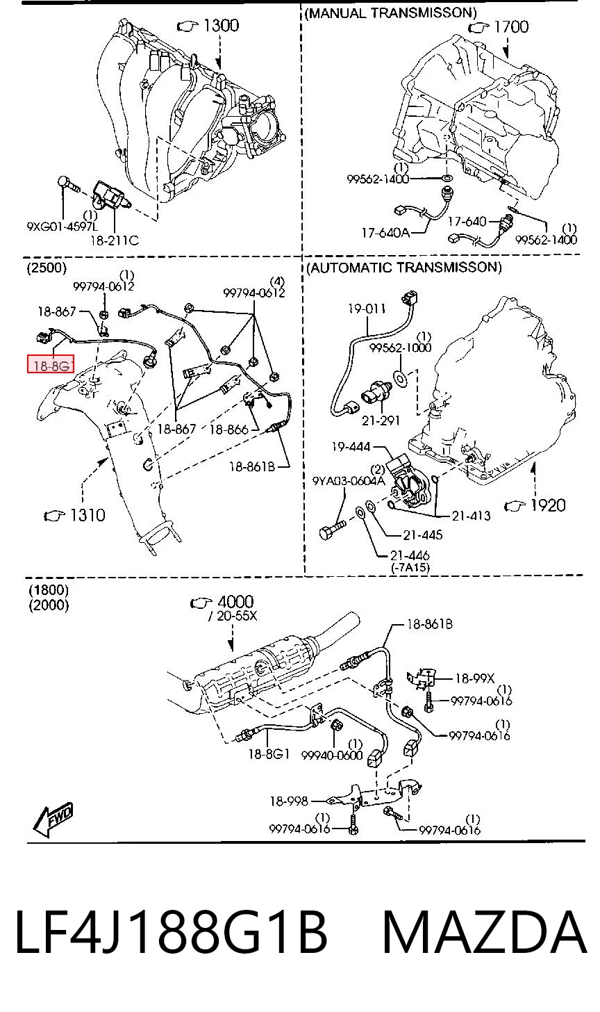Sonda lambda, sensor de oxigênio até o catalisador LF4J188G1 Ford