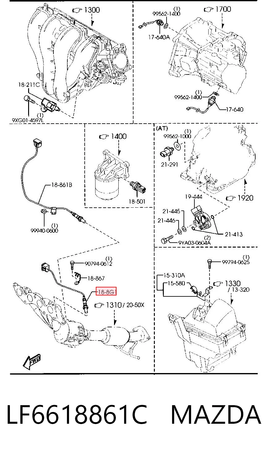 LF6618861C Mazda Sonda lambda, sensor de oxigênio até o catalisador