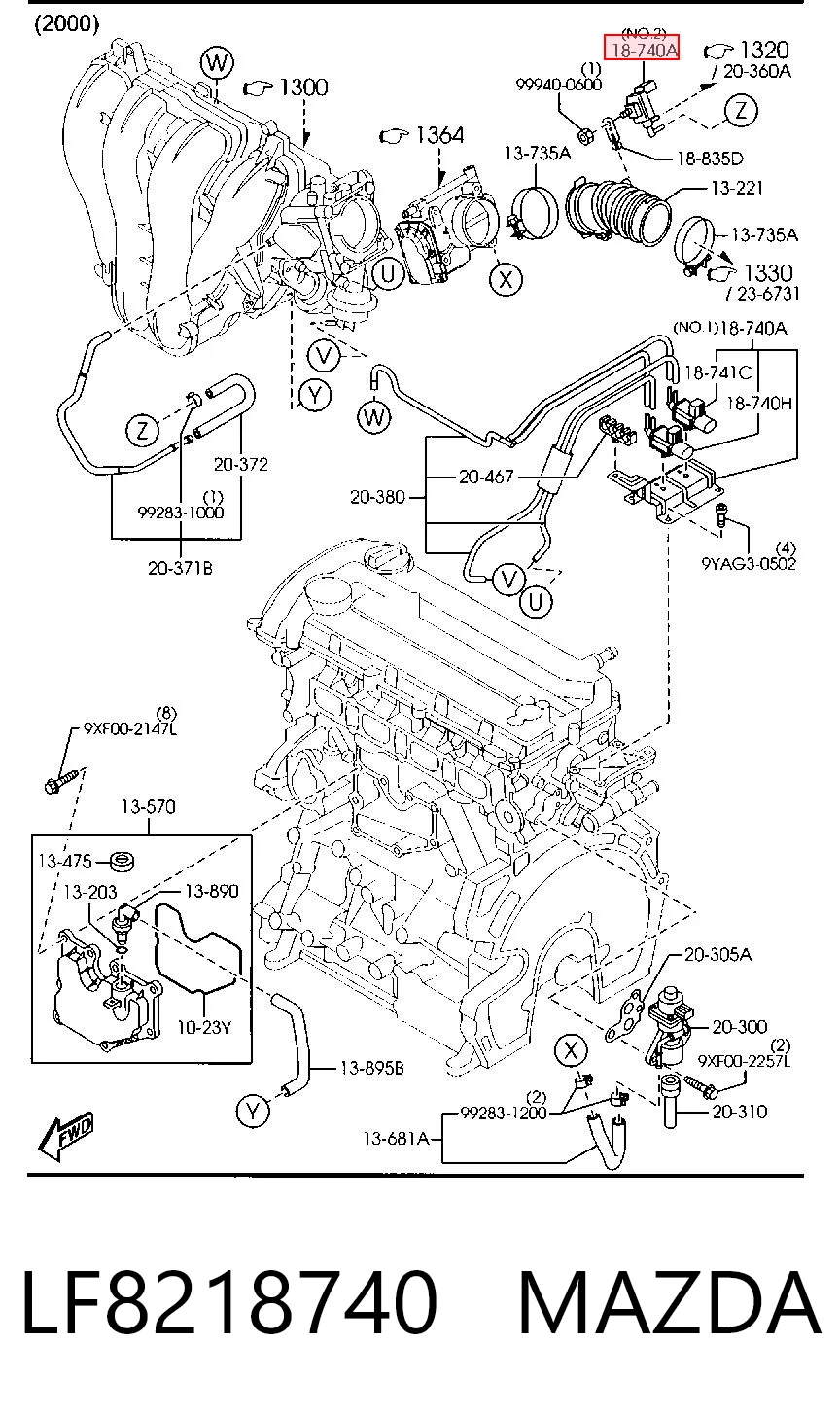 LF8218740 Mazda Válvula solenoide de regulação de comporta EGR
