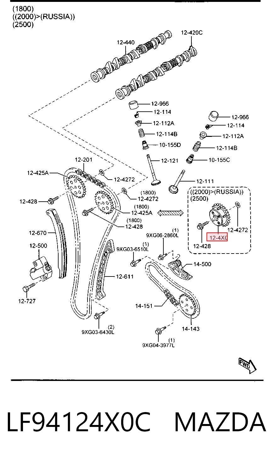 LF94124X0C Mazda Engrenagem de cadeia de roda dentada da árvore distribuidora de admissão de motor