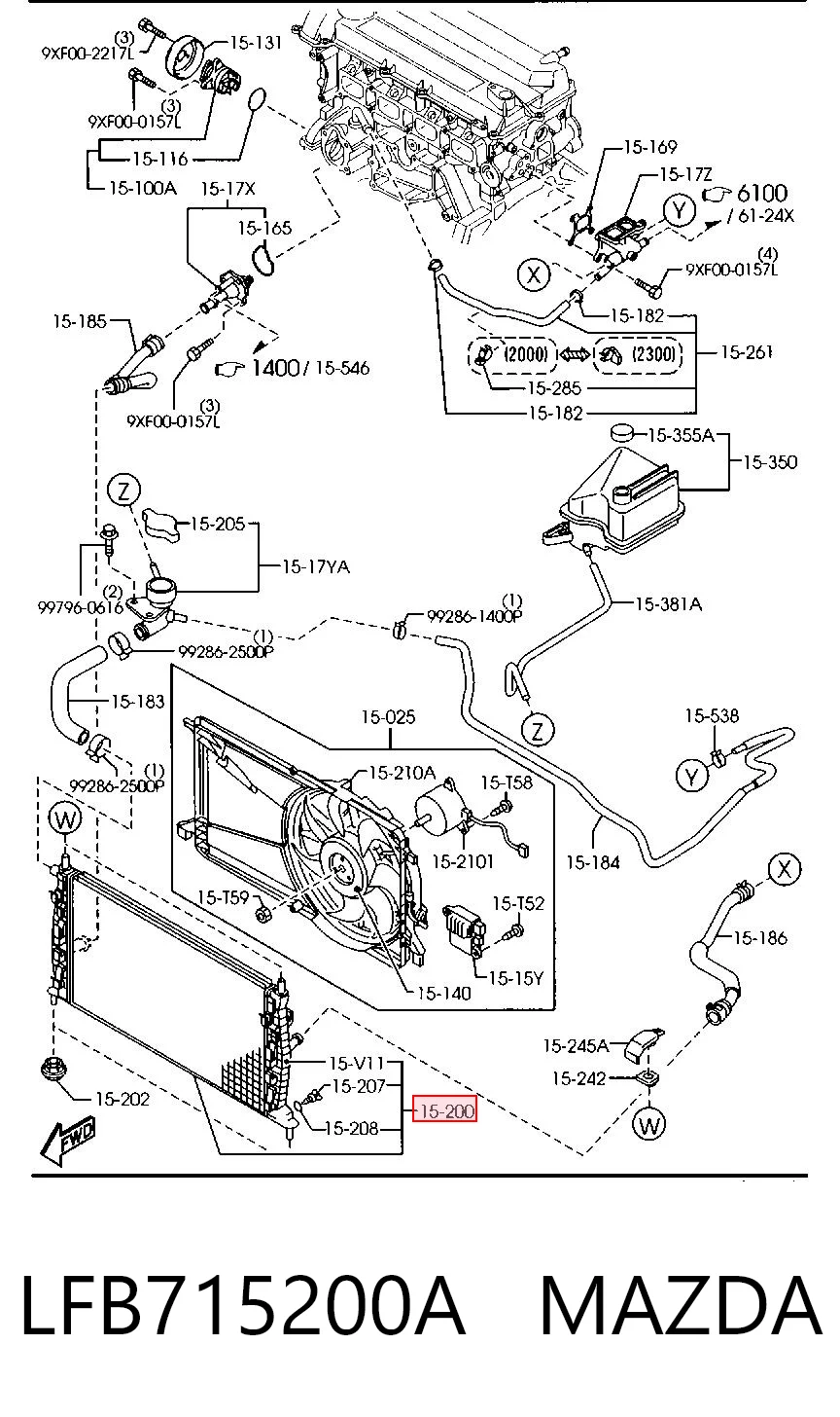 LFB715200A Mazda Radiador de esfriamento de motor