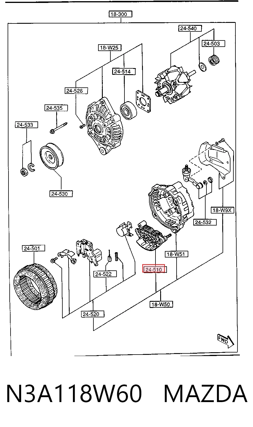 Eixo de diodos do gerador Mazda 626 IV GE ao melhor preço