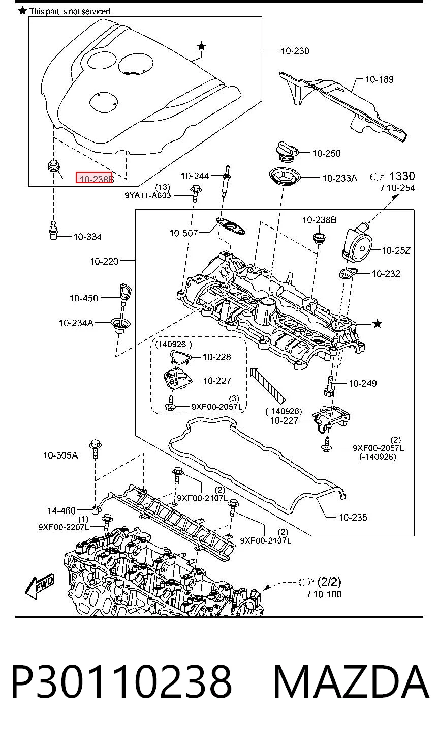 P30110238 Mazda Coxim de tampa decorativa de motor