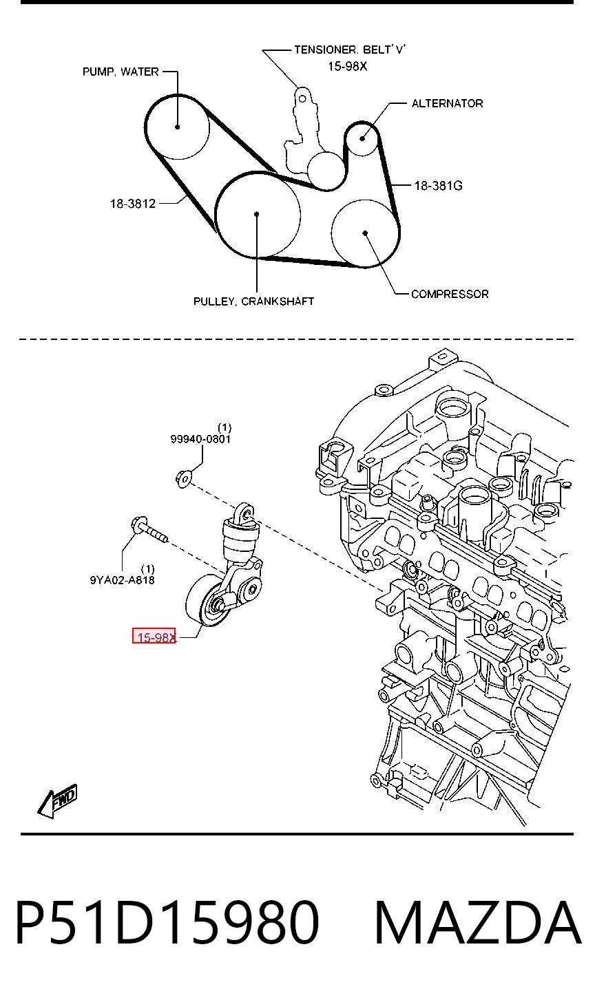 Reguladora de tensão da correia de transmissão Mazda 2 III DL, DJ