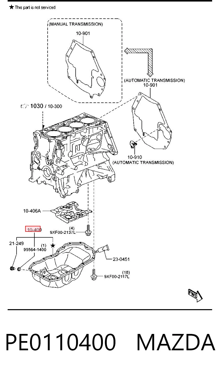 PE0110400 Mazda Panela de óleo de cárter do motor
