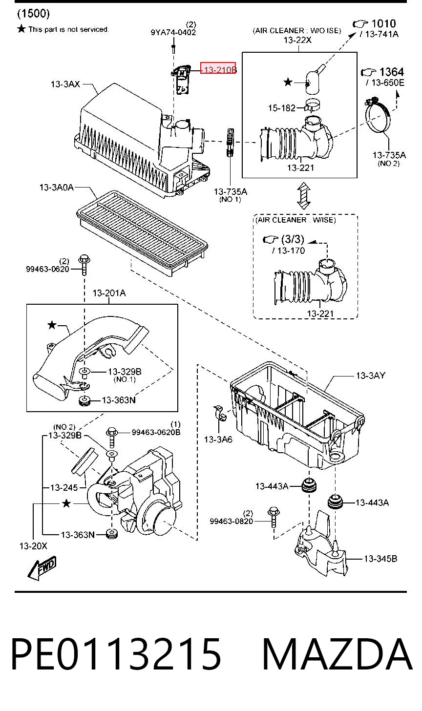 PE0113215 Mazda Sensor de fluxo (consumo) de ar, medidor de consumo M.A.F. - (Mass Airflow)