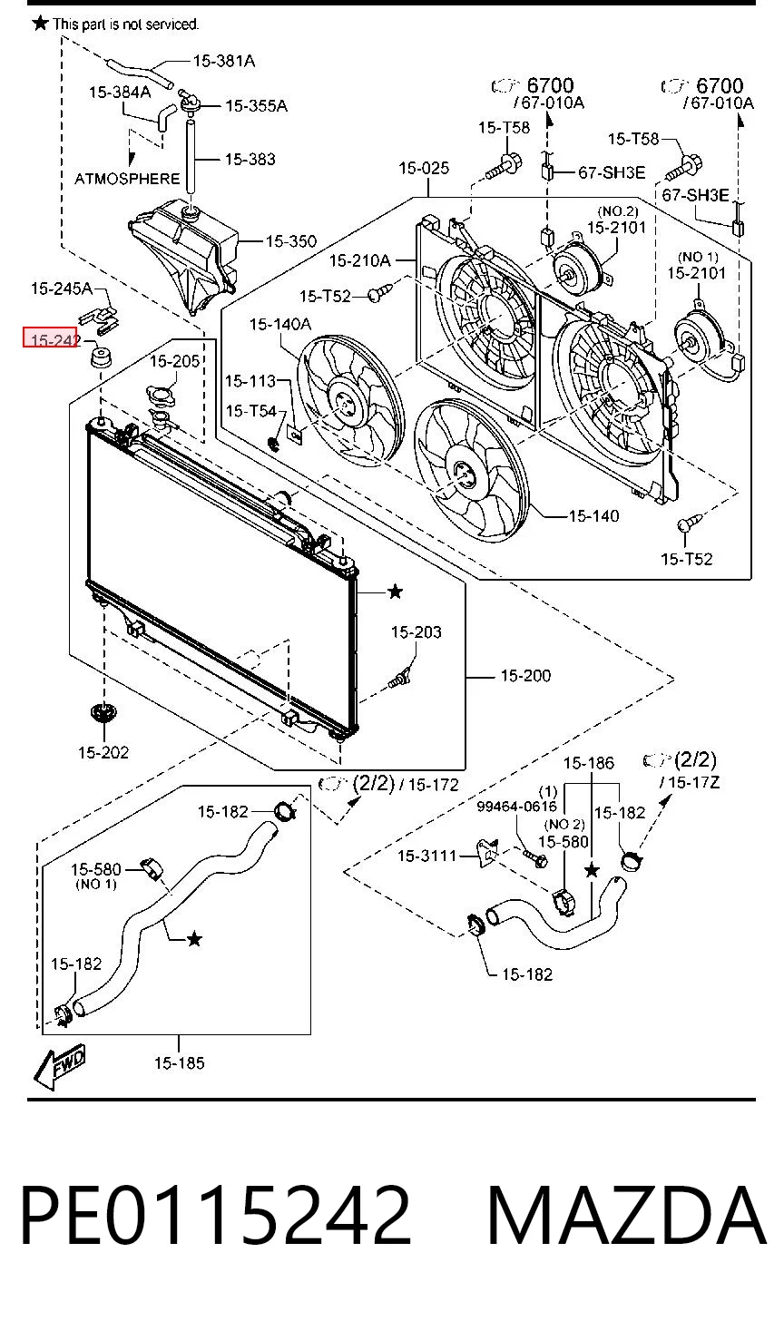 PE0115242 Mazda Coxim superior de fixação do radiador
