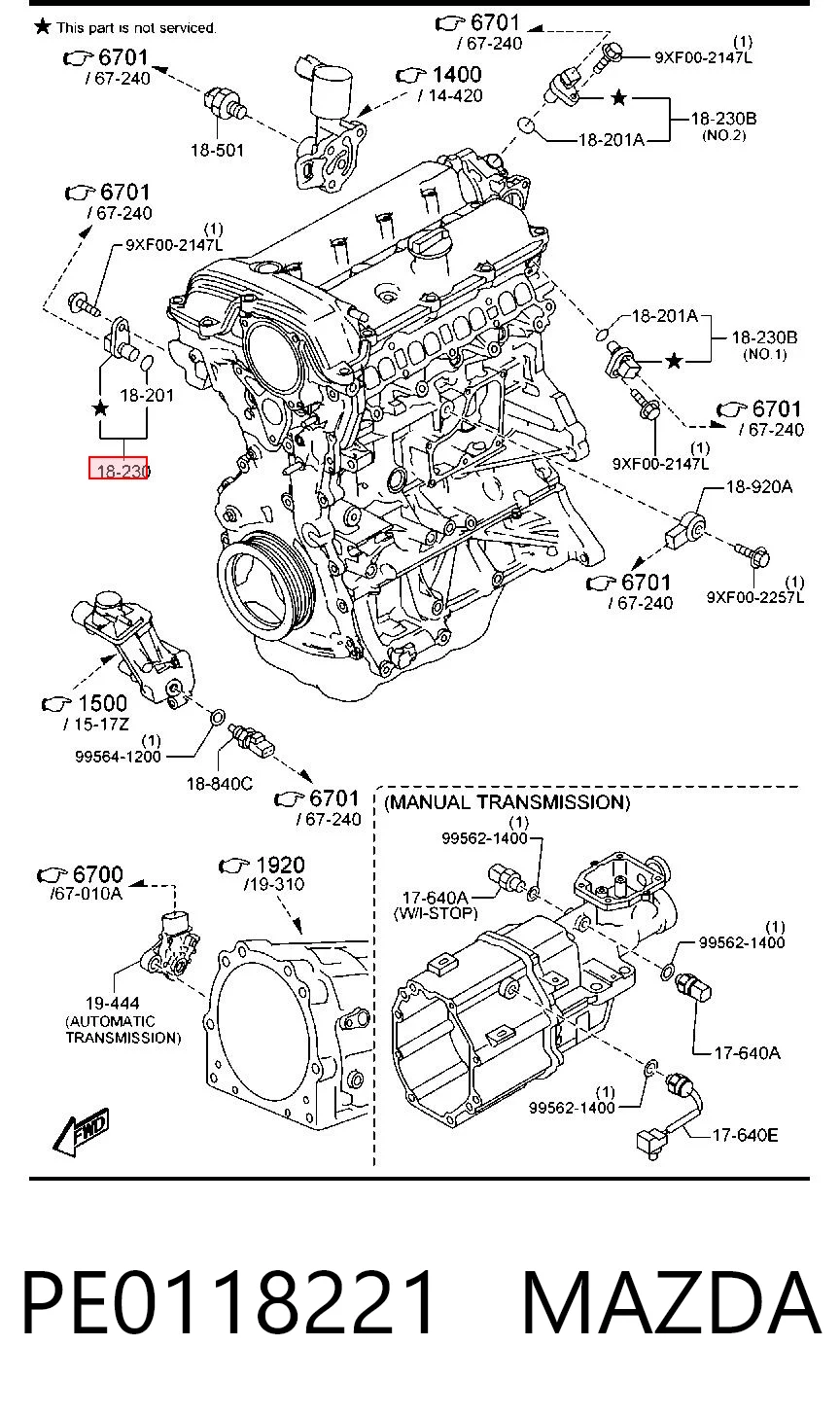 PE0118221 Mazda Sensor de posição (de revoluções) de cambota