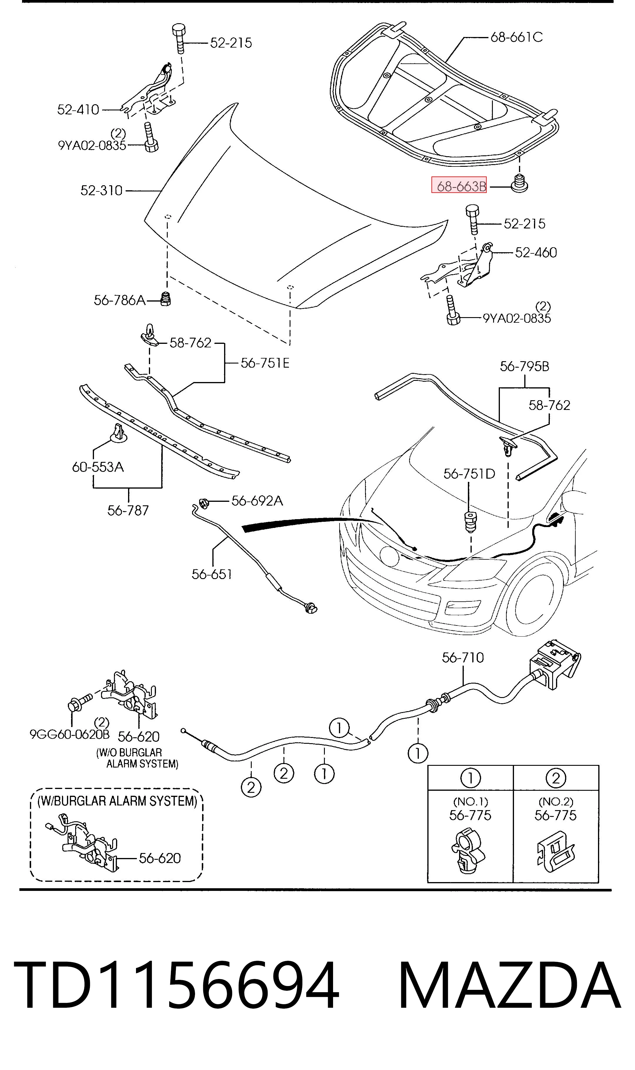 TD1156694 Mazda Cápsula (prendedor) de isolador térmico da capota