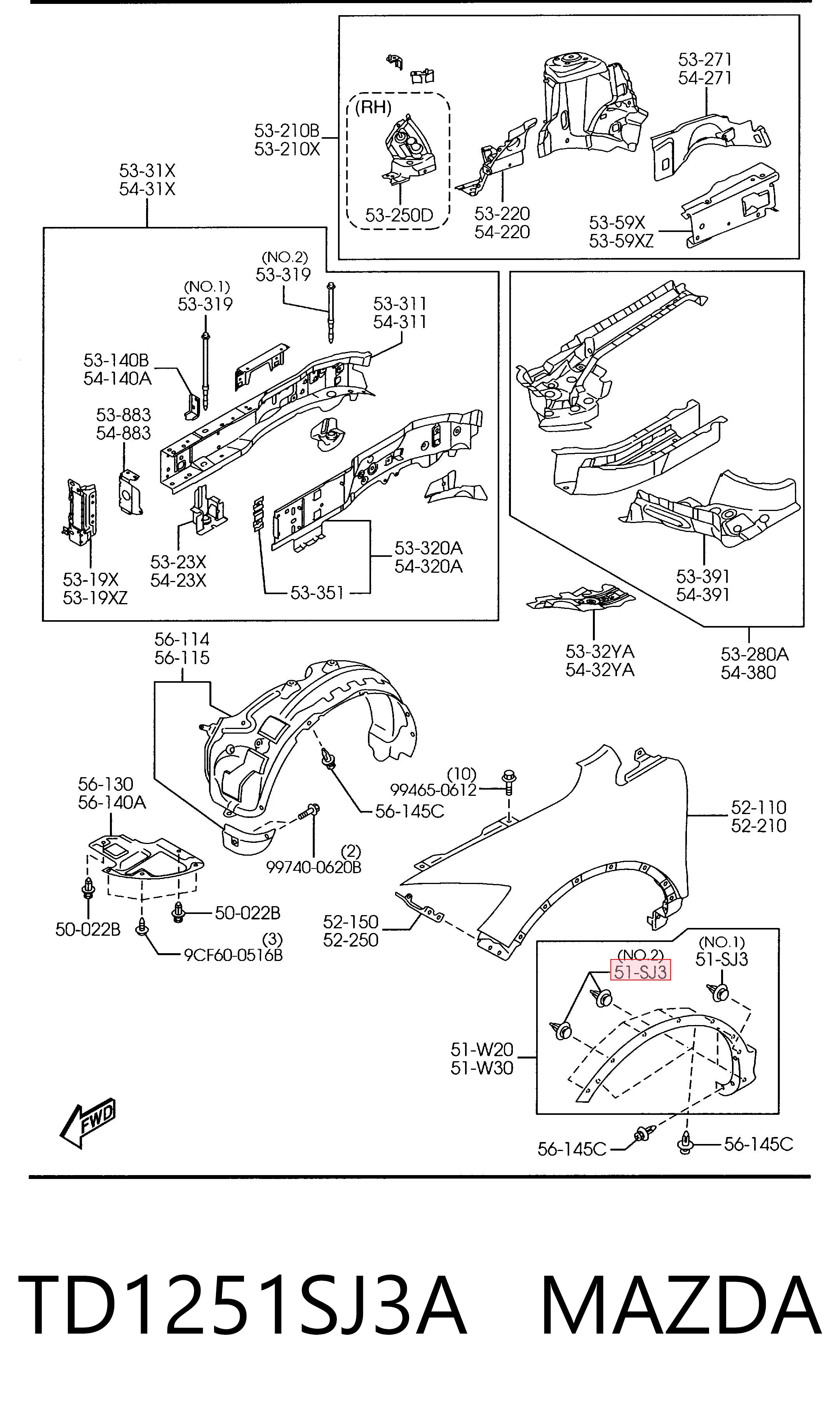 TD1251SJ3A Mazda Braçadeira (cápsula) de fixação de moldura da porta