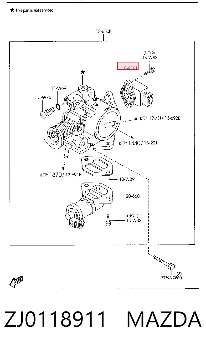 ZJ0118911 Mazda Sensor de posição da válvula de borboleta (potenciômetro)