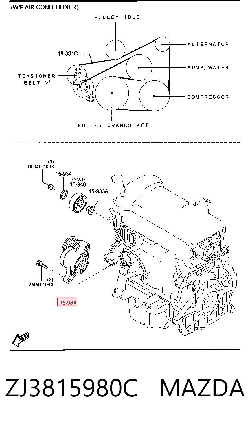 ZJ3815980C Mazda Reguladora de tensão da correia de transmissão